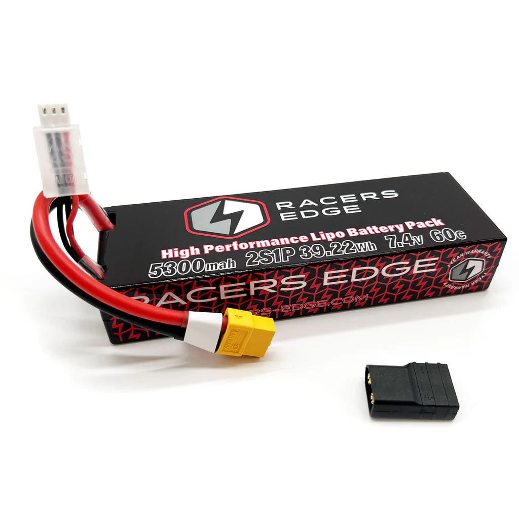 Racers Edge 5300mAh 2S 7.4V 60C Hard Case Lipo Battery, XT60 Plug with TRX Adapter