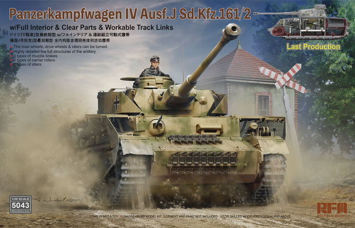 Ryefield Models 1/35 German PzKpfw IV Ausf J SdKfz 161/2 Last Production Tank w/Full Interior & Workable Track Links - RFM5043