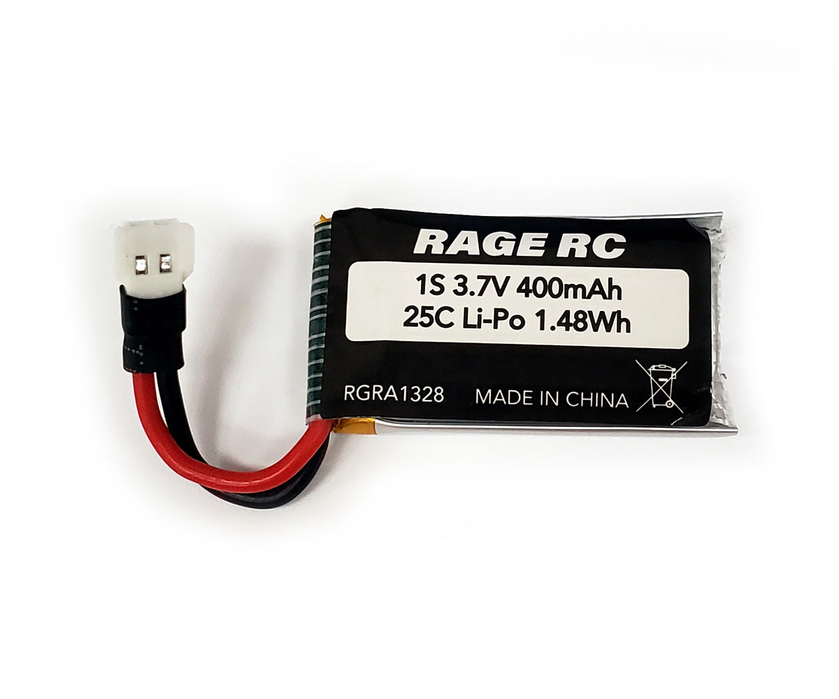 Rage RC 3.7V 400mAh 25C LiPo Battery; P-51D, F4U, T-28, Tempest 600, Super Cub MX - RGRA1328