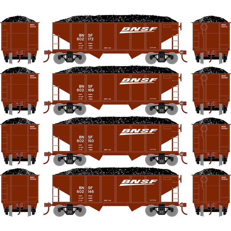 Roundhouse HO 34' Ribbed Hopper, BNSF #1 (4) - RND1042