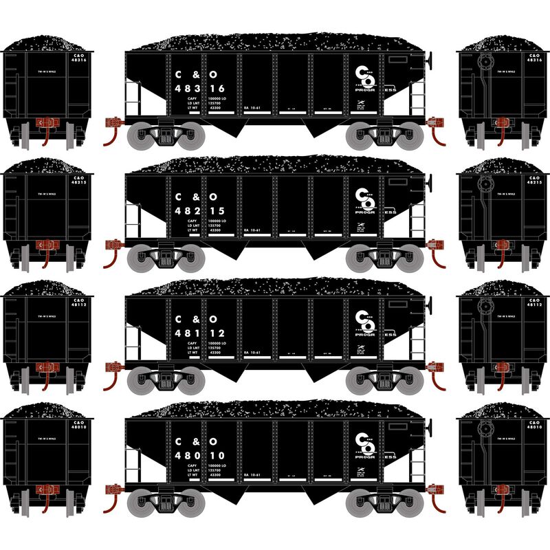 Roundhouse HO 34' Ribbed Hopper, C&O #2 (4) - RND1046