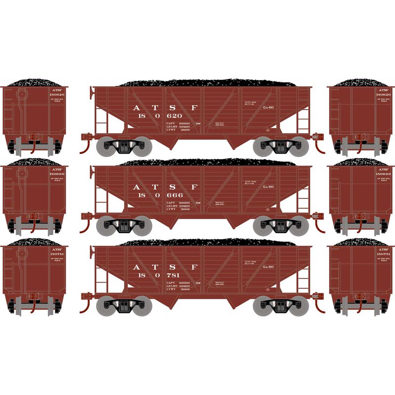 Roundhouse - HO 34' 2-Bay Composite Coal Hopper w/Load, ATSF(3) - RND70801