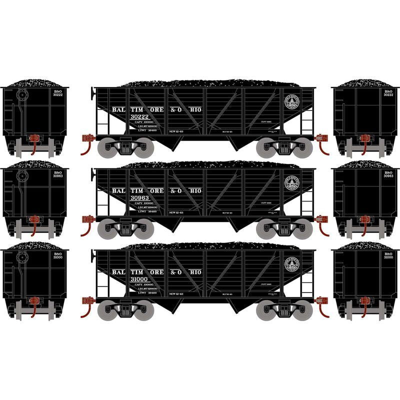 Roundhouse - HO 34' 2-Bay Composite Coal Hopper w/Load, B&O (3) - RND70803