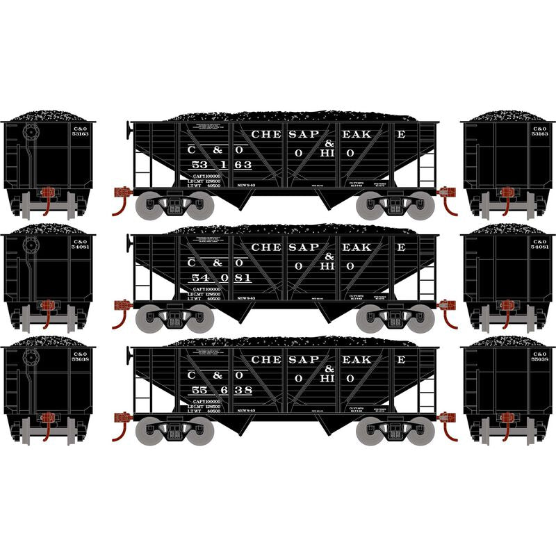 Roundhouse - HO 34' 2-Bay Composite Coal Hopper w/Load, C&O (3) - RND70804