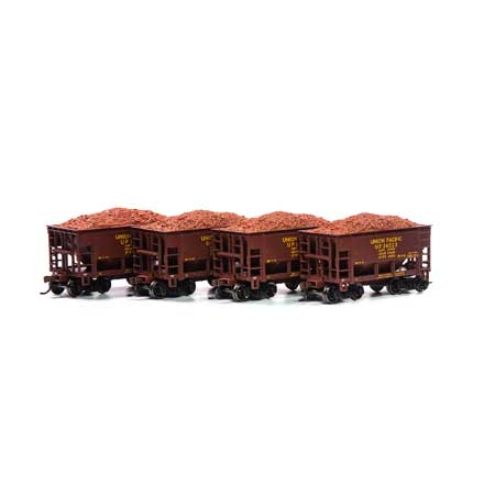 Roundhouse HO 24' Ribbed Ore Car w/Load, UP #3 (4) - RND87136