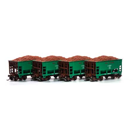Roundhouse HO 24' Ribbed Ore Car w/Load, GN/Green #1 (4) - RND87169
