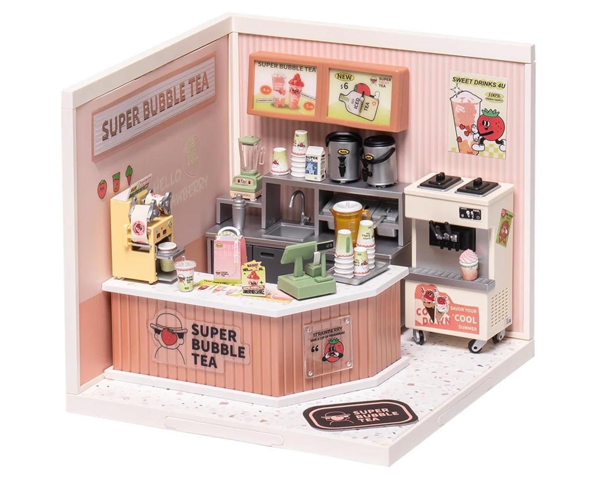 Robotime Rolife Super Creator Double Joy Bubble Tea DIY Miniature 3D Plastic Model Kit w/LEDs