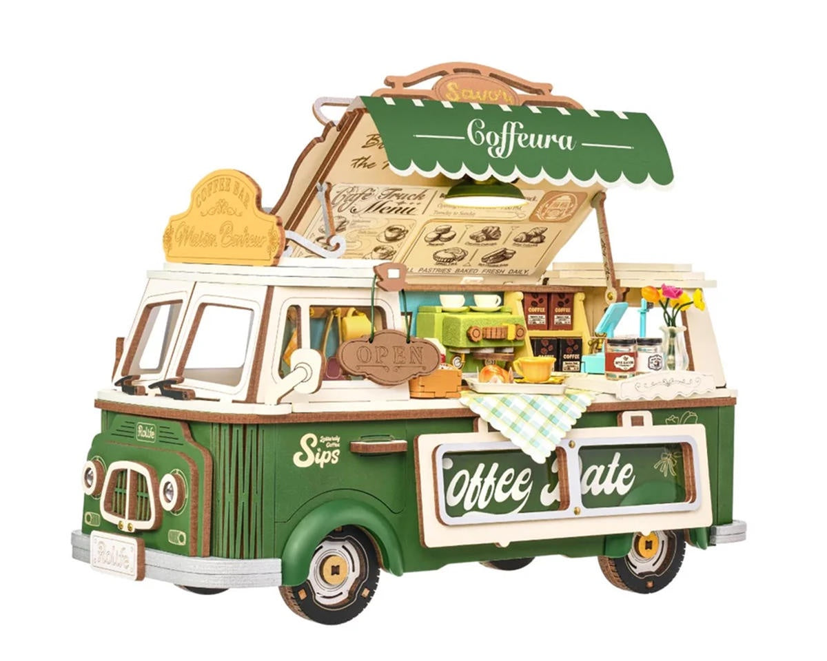 Robotime Rolife Leo's Coffee Truck DIY Miniature 3D Wooden Model Kit