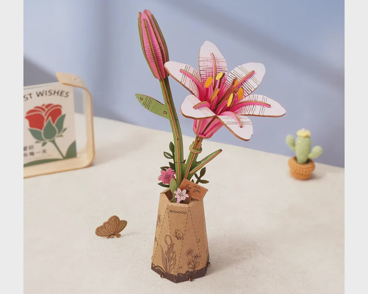 Robotime Wooden Flower Bouquet 3D Wooden Model Kit (Pink Lily)