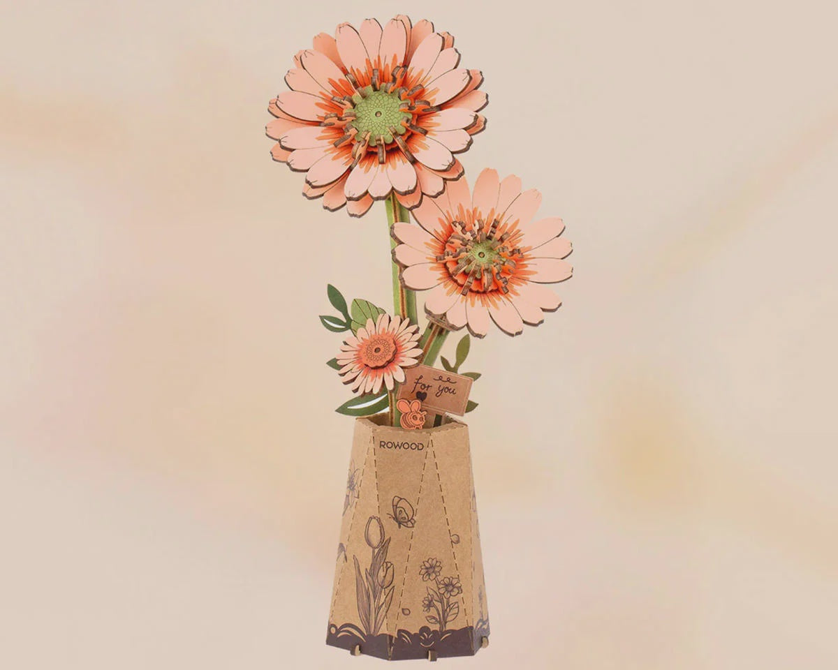 Robotime Gerbera Daisy Flower DIY Miniature 3D Wooden Model Kit (Orange)