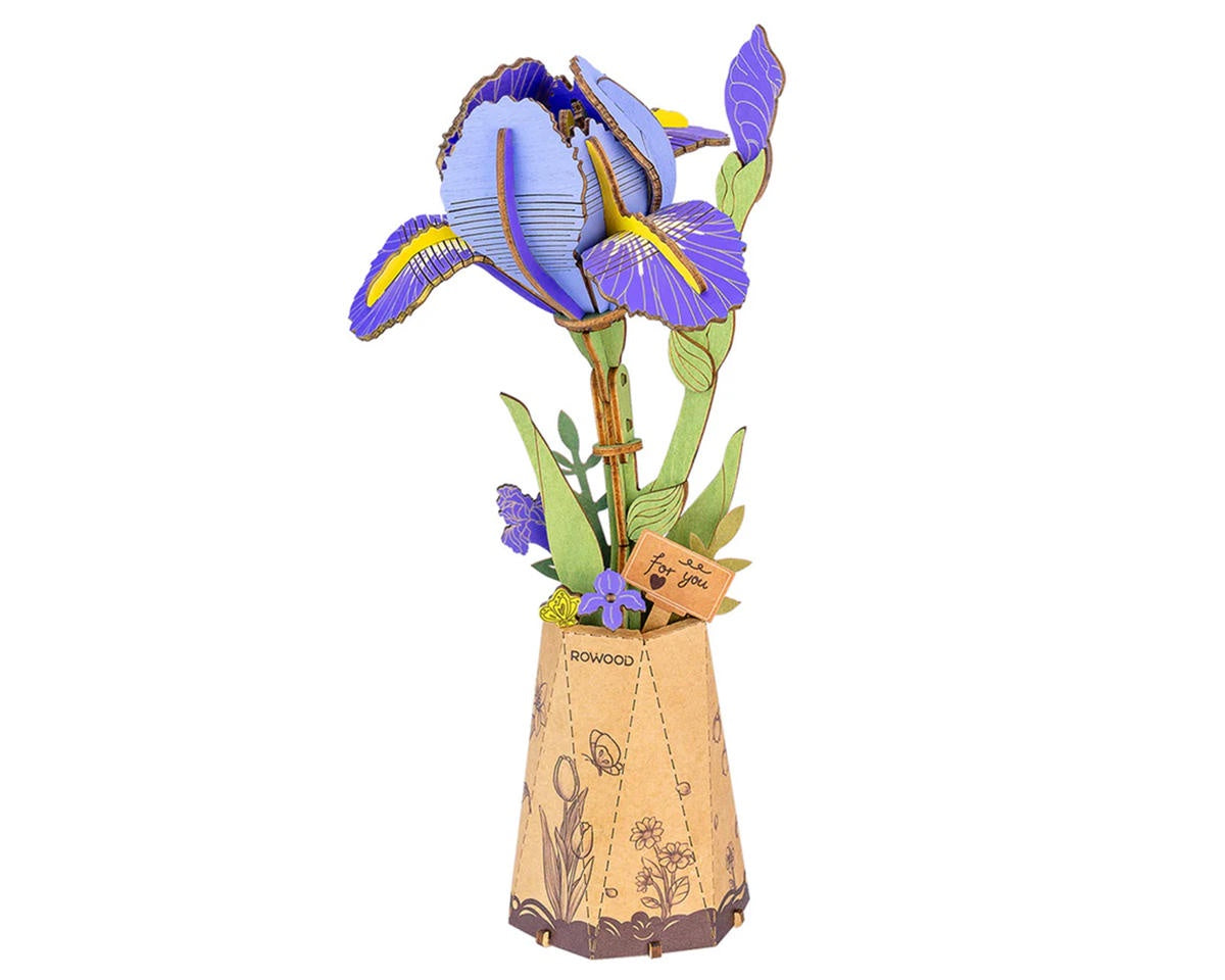 Robotime Rowood Wooden Bloom Craft Purple Iris DIY Flower 3D Wooden Model Kit