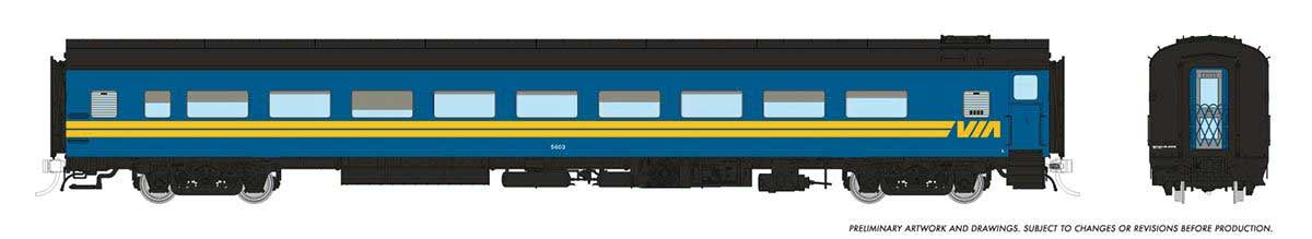 Rapido Trains HO CC&F Lightweight Coach - Ready to Run - Super Continental Line(TM) -- VIA Rail Canada #5642 (blue, yellow, black)