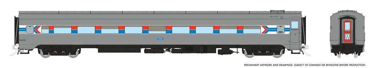Rapido Trains HO CC&F Lightweight Coach - Ready to Run - Super Continental Line(TM) -- Amtrak #6443 (Phase 1, silver, red, blue, white, Arrow Logo)