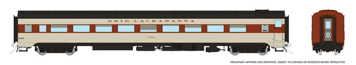 Rapido HO CC&F Lightweight Coach - Ready to Run - Super Continental Line(TM) -- Erie Lackawanna #1306 (gray, maroon, black, yellow)