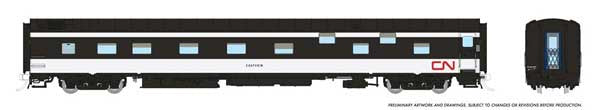 Rapido Trains HO Duplex Sleeper - Ready to Run - Super Continental Line(TM) -- Canadian National #1111 "Eastview" (white, black, red Noodle Logo)