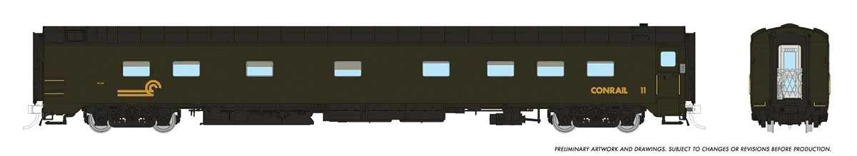 Rapido HO 10-5 Sleeper - Ready to Run - Super Continental Line(TM) -- Conrail #11 (Pullman Green, black)