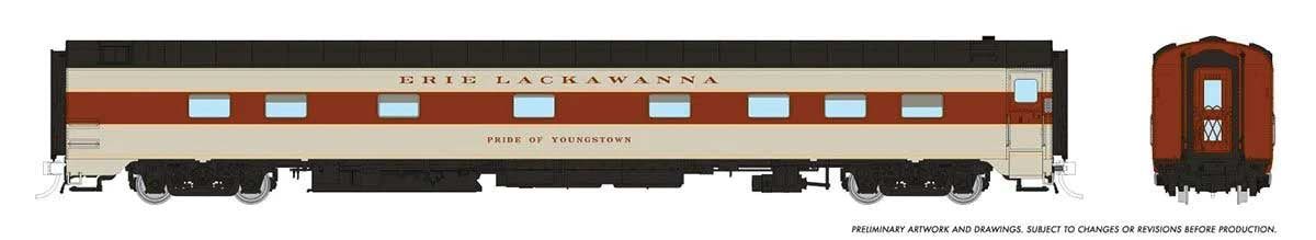 Rapido HO 10-5 Sleeper - Ready to Run - Super Continental Line(TM) -- Erie Lackawanna "Spirit of Youngstown" (gray, maroon, black, yellow)