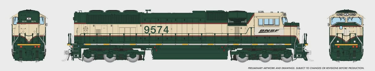Rapido HO EMD SD70MAC - Standard DC -- BNSF Railway #9625 (Patched Executive, green, cream, Wedge Logo)