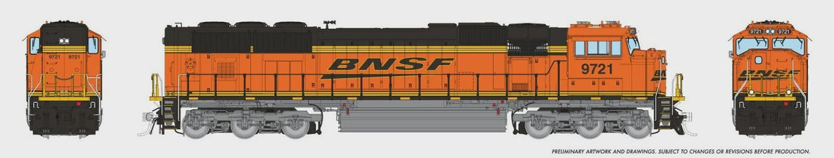 Rapido N EMD SD70MACe Rebuild - Sound and DCC -- BNSF Railway #9717 (H3, orange, black, yellow, Wedge Logo)