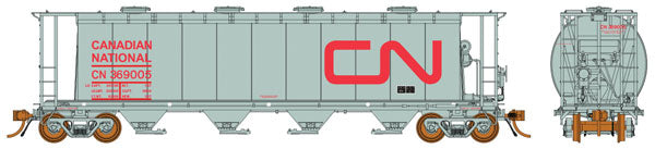 Rapido Trains HO 3800 Cu. Ft. Cylindrical Covered Hopper - Ready to Run -- Canadian National (As-Delivered; gray, red; Large Noodle Logo, Random Number)