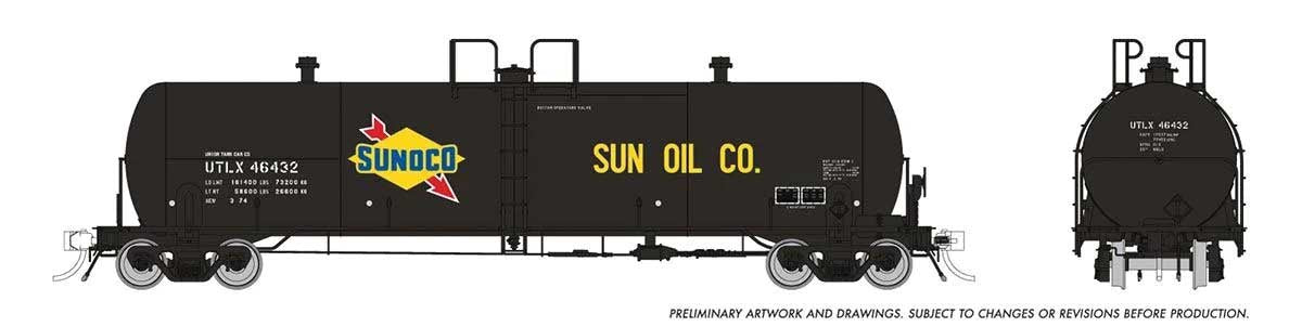 Rapido HO Procor GP20 20,000-Gallon Tank Car - Ready to Run -- Sunoco UTLX (black, yellow, white, red, Sun Oil Co. Lettering)