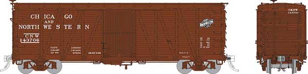 Rapido Trains USRA Single-Sheathed Wood Boxcar - Ready to Run -- Chicago & North Western (Boxcar Red, black Logo) - RPI142005A