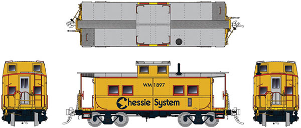 Rapido Trains HO NE-style Steel Caboose: Chessie System: #1835