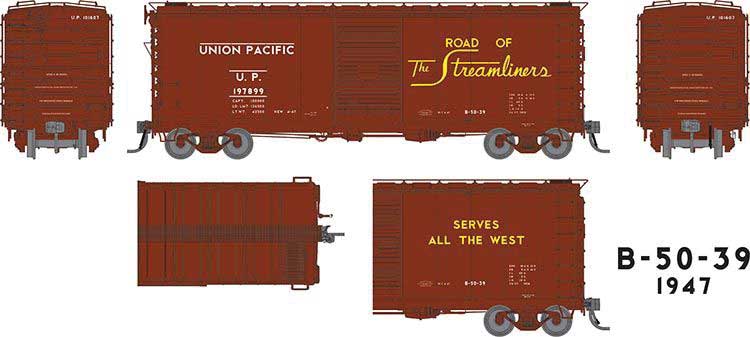 Rapido Trains HO UP Class B-50-39 40' Boxcar - Ready to Run -- Union Pacific #2 (1947 As-Delivered, Boxcar Red, Streamliners Slogan)