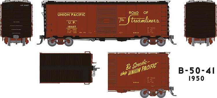 Rapido Trains HO UP Class B-50-41 40' Boxcar - Ready to Run -- Union Pacific #2 (1950 As-Delivered, Boxcar Red, black, Streamliners Slogan)