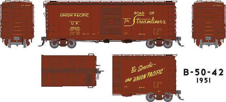 Rapido Trains HO UP Class B-50-42 40' Boxcar - Ready to Run -- Union Pacific #1 (1951 As-Delivered, Boxcar Red, Streamliners Slogan)