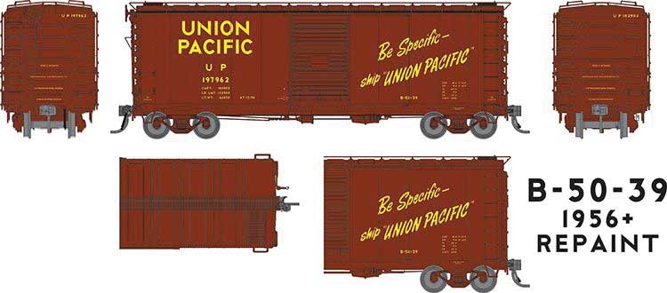 Rapido Trains HO UP Class B-50-39 40' Boxcar - Ready to Run -- Union Pacific (1956 Repaint, Boxcar Red, Be Specific Slogan)