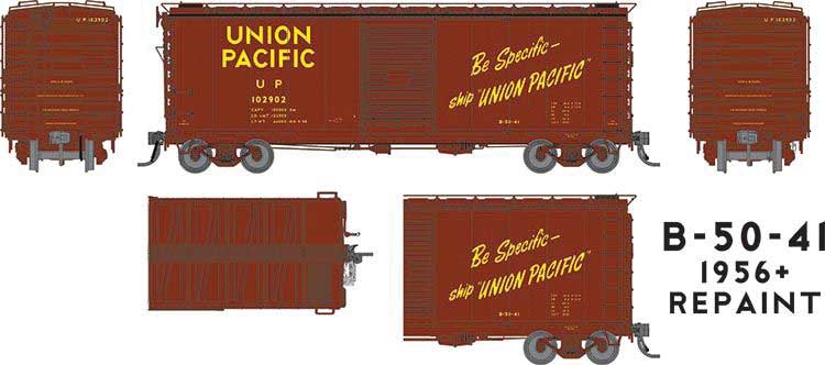Rapido Trains HO UP Class B-50-41 40' Boxcar - Ready to Run -- Union Pacific (1956 Repaint, Boxcar Red, Be Specific Slogan)