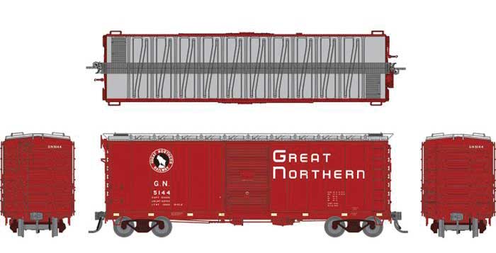 Rapido Trains HO GN 40' 12-Panel Boxcar w/Late Improved Dreadnaught Ends - Ready to Run -- Great Northern (Chinese Red, black, white)