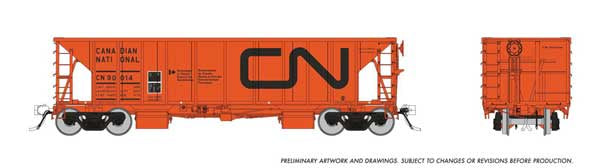 Rapido Trains HO NSC Ballast Hopper 6-Pack - Ready to Run -- Canadian National Set #2 (orange, black, Noodle Logo, Branchline Program)