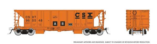 Rapido Trains HO NSC Ballast Hopper 3-Pack - Ready to Run -- CSX Set #2 (orange, black)