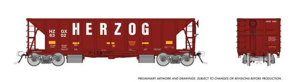 Rapido Trains HO NSC Ballast Hopper 6-Pack - Ready to Run -- Herzog Set #1 (Late, Boxcar Red, white, Large Lettering)