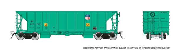 Rapido Trains HO NSC Ballast Hopper 3-Pack - Ready to Run -- Union Pacific Set #2 (Late, MOW green, Small Shield Logo)