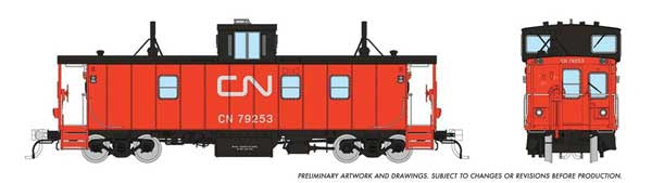 Rapido Trains HO Hawker-Siddeley Caboose - Ready to Run -- Canadian National #79253 (As-Delivered, red, black, red/orange steps)