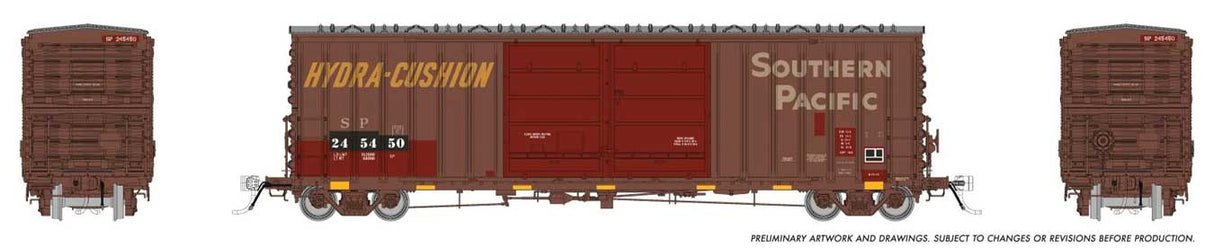 Rapido Trains HO Pacific Car & Foundry B-70-75 Boxcar - Ready to Run -- Southern Pacific #245450 (Patched, Weathered, Boxcar Red, white, yellow)