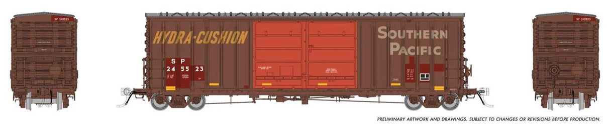 Rapido Trains HO Pacific Car & Foundry B-70-75 Boxcar - Ready to Run -- Southern Pacific #245523 (Patched, Weathered, Boxcar Red, white, yellow)