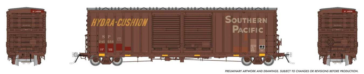 Rapido Trains HO Pacific Car & Foundry B-70-75 Boxcar - Ready to Run -- Southern Pacific #245556 (Patched, Weathered, Boxcar Red, white, yellow)