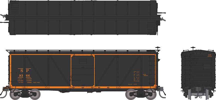 Class B-50-15 Boxcar - Rebuilt w/Viking Roof - Ready to Run -- Southern Pacific (Overnight Scheme, black, yellow)