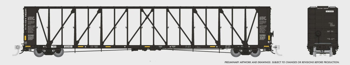Rapido HO NSC 73' Centerbeam Flatcar - Ready to Run -- Norfolk Southern (2015 Patch, black) (Random Road #)