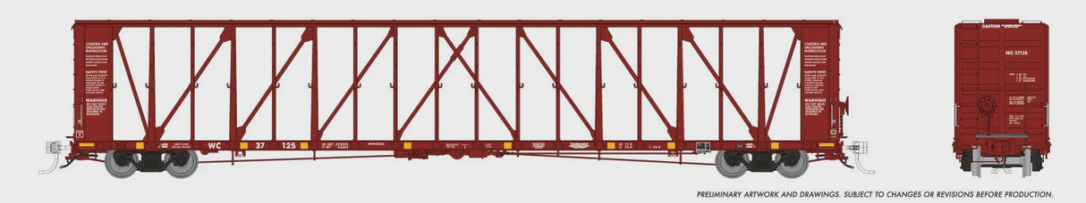 Rapido Trains HO NSC 73' Centerbeam Flatcar - Ready to Run -- Wisconsin Central (2006 Scheme, red)