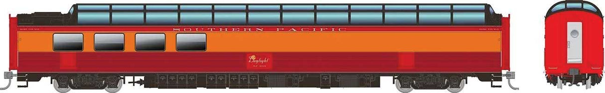 Rapido Trains HO SP 3/4 Dome-Lounge - Ready to Run -- Southern Pacific #3605 (Daylight, orange, red, black, Fluted Sides)