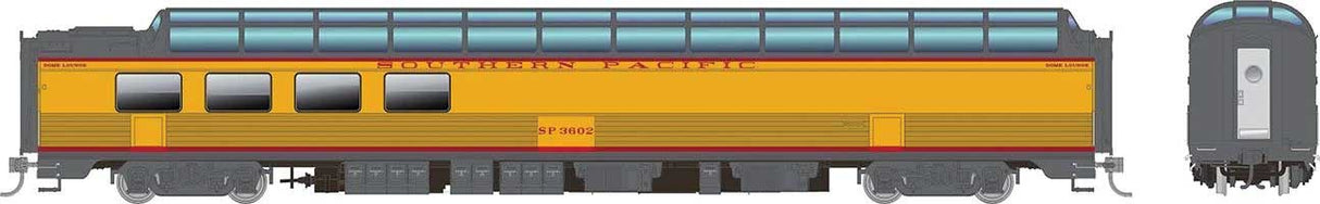 Rapido Trains HO SP 3/4 Dome-Lounge - Ready to Run -- Southern Pacific #3603 (Armour Yellow, gray, red, Fluted Sides)