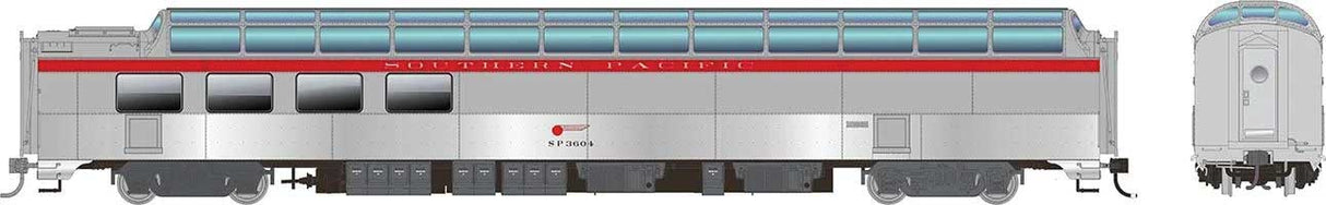 Rapido HO SP 3/4 Dome-Lounge - Ready to Run -- Southern Pacific #3603 (General Service, silver, red, Flat Sides)