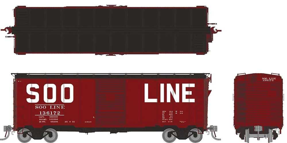 Rapido Trains HO 1937 AAR 40' Boxcar w/Square Corner - Ready to Run -- Soo Line (Boxcar Red, black, Large Squared Roadname) (Random Road #)