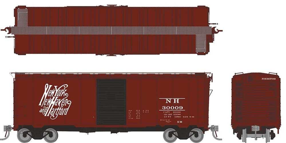Rapido Trains HO 1937 AAR 40' Boxcar w/Round Corner - Ready to Run -- New Haven (Boxcar Red, black, Script Logo) (Random Road #)