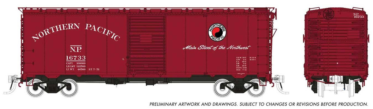 Rapido Trains HO 1937 AAR 40' Boxcar w/Round Corner - Ready to Run -- Northern Pacific (Boxcar Red, Main Street Logo) (Random Road #)